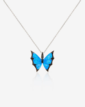 Fly By Night butterfly Black Opalescent Crystal Haze pendant necklace in 18k white gold with black diamond pavé fine jewellery