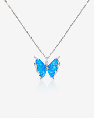Fly By Night butterfly Black Opalescent Crystal Haze pendant necklace in 18k white gold with white diamond pavé fine jewellery