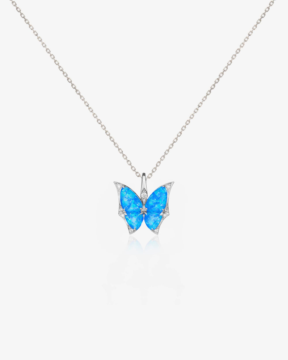 Fly By Night butterfly Black Opalescent Crystal Haze mini pendant necklace in 18k white gold with white diamond pavé fine jewellery