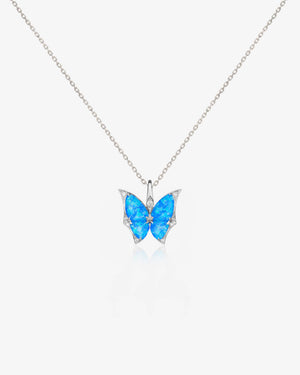 Fly By Night butterfly Black Opalescent Crystal Haze mini pendant necklace in 18k white gold with white diamond pavé fine jewellery