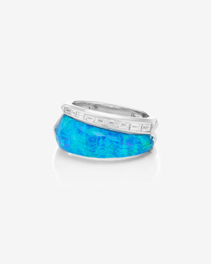Stephen Webster black opalescent Crystal Haze slimline ring in 18ct white gold with black opalescent Crystal Haze and diamond accents - front view