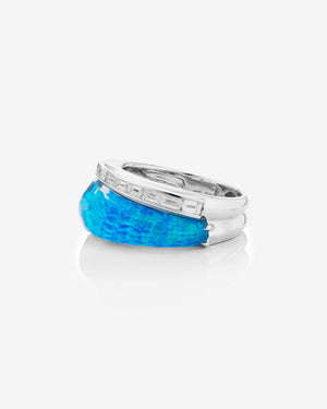 Stephen Webster black opalescent Crystal Haze slimline ring in 18ct white gold with black opalescent Crystal Haze and diamond accents - side view