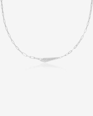 Stephen Webster black opalescent slimline shard linked choker in 18ct white gold with black opalescent Crystal Haze and diamond accents - back view