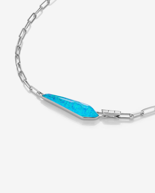 Stephen Webster black opalescent slimline shard linked choker in 18ct white gold with black opalescent Crystal Haze and diamond accents - close up