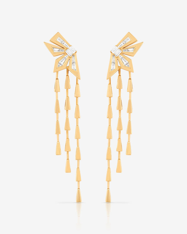 Stephen Webster Cascade Earrings in 18ct yellow gold with white diamonds, luxury fine jewellery statement earrings, perfect gift for her