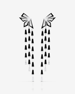 Stephen Webster Cascade Enamel Earrings in 18ct white gold with white diamonds, black spinels and black enamel, luxury fine jewellery statement earrings and perfect gift for her