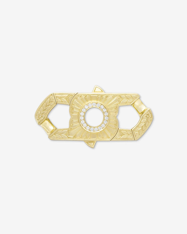 Stephen Webster Churchill Clasp in 18 ct yellow gold with diamond pavé and mother-of-pearl inlay — front view showing clasp face and pavé detail