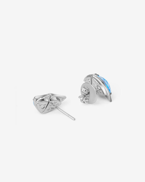 Back profile of Stephen Webster Crystal Haze blue mini butterfly cuff earrings showcasing Black Opalescent quartz and black diamond pavé