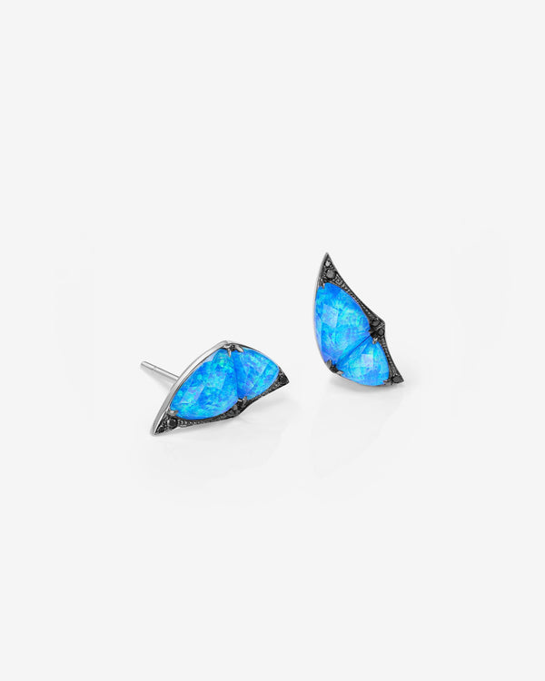 Fly By Night butterfly mini cuff earrings in 18k white gold with black opalescent Crystal Haze and black diamond pavé - detail 