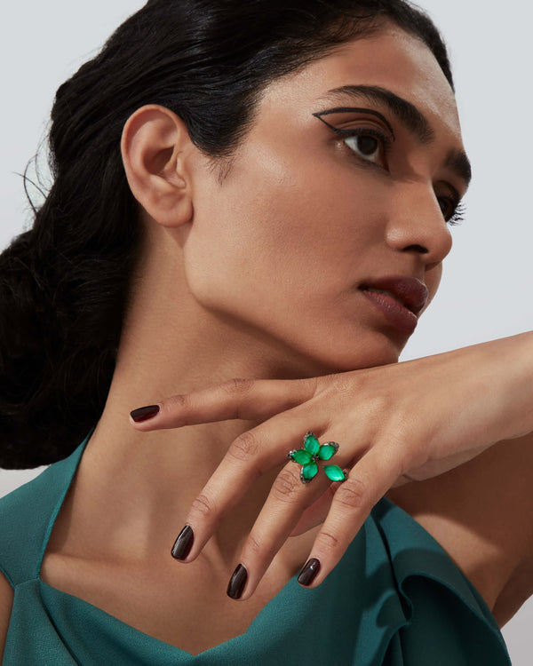 Stephen Webster Crystal Haze Chance Small Cocktail Ring in 18ct White Gold worn on model close up