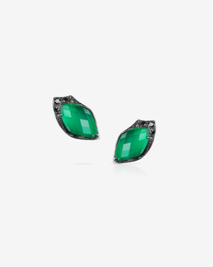 Stephen Webster Crystal Haze Chance Green Agate Stud Earrings in 18ct White Gold with Green Agate Crystal Haze and Black Diamond Pavé front view