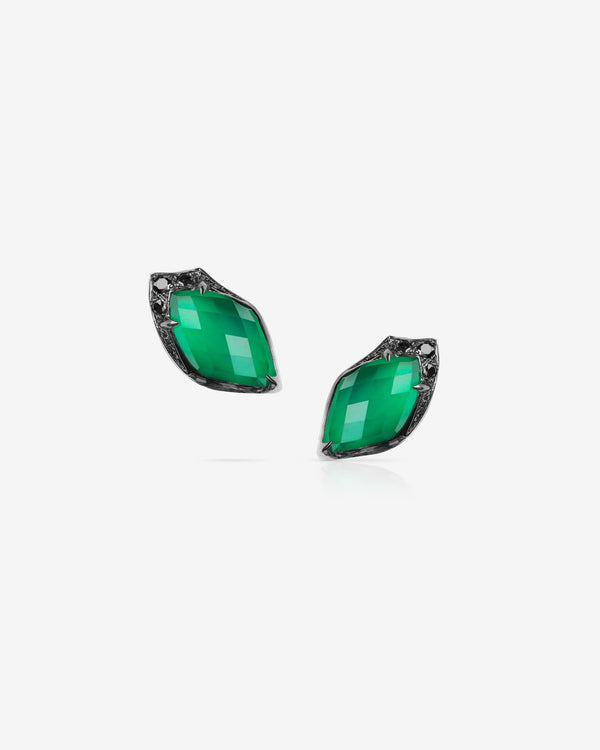 Stephen Webster Crystal Haze Chance Green Agate Stud Earrings in 18ct White Gold with Green Agate Crystal Haze and Black Diamond Pavé front view