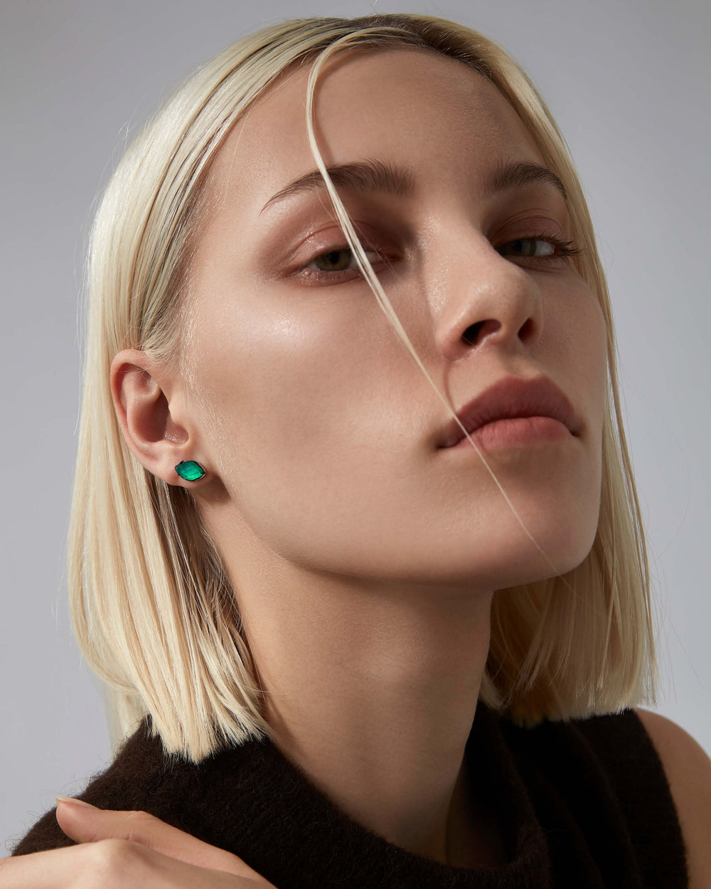 Stephen Webster Crystal Haze Chance Green Agate Stud Earrings in 18ct White Gold with Green Agate Crystal Haze and Black Diamond Pavé front view