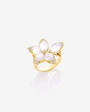 Stephen Webster Crystal Haze Chance White Mother-of-Pearl Cocktail Ring in 18ct Yellow Gold with White Mother-of-Pearl Crystal Haze and White Diamond Pavé front view