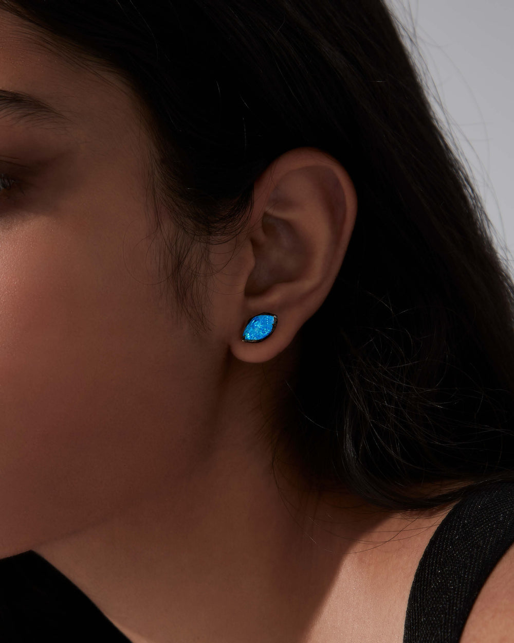 Stephen Webster Crystal Haze Chance Stud Earrings in 18ct White Gold with Black Opalescent and Clear Quartz Crystal Haze and Black Diamond Pavé front view