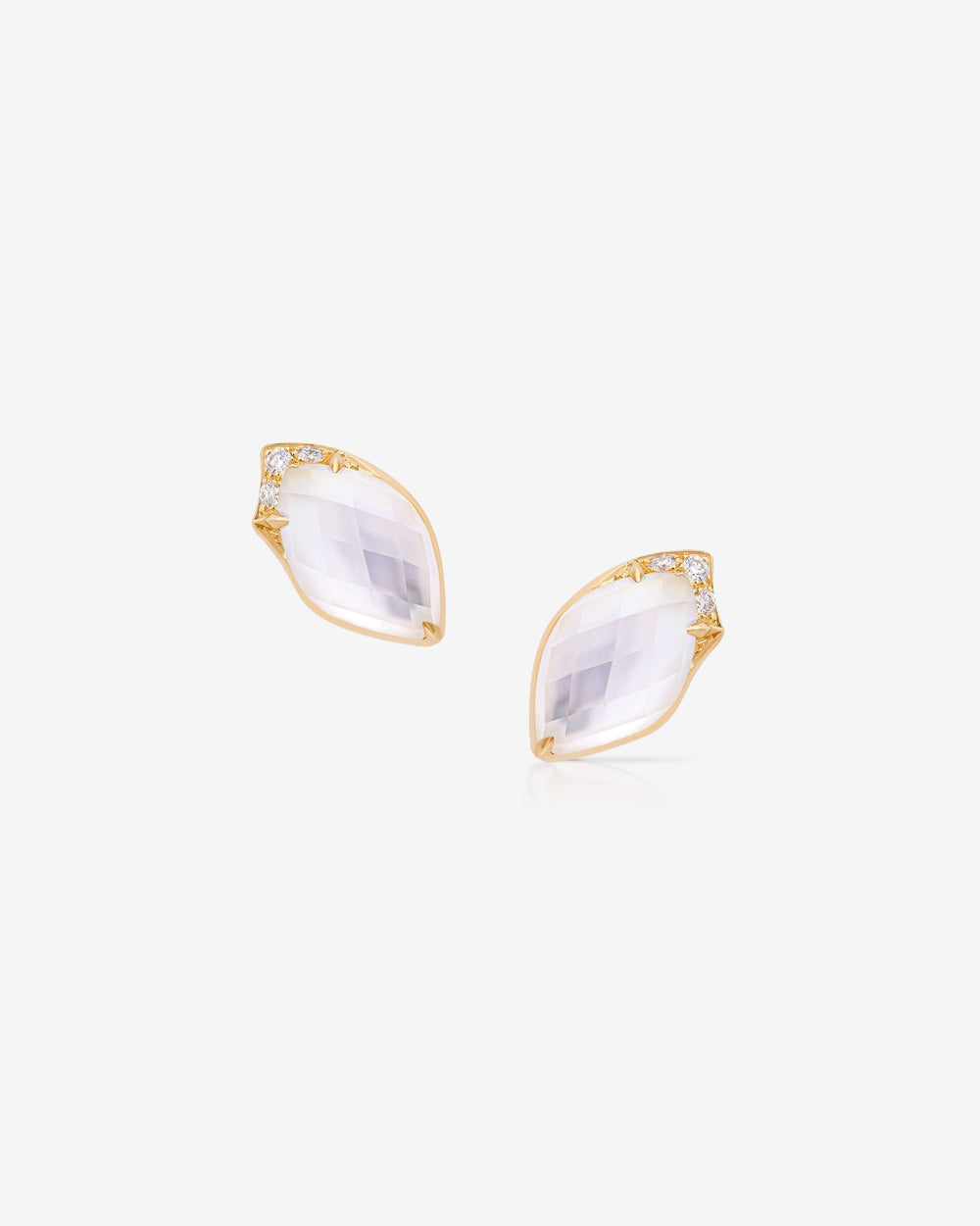Stephen Webster Crystal Haze Chance White Mother-of-Pearl Stud Earrings in 18ct White Gold with White Mother-of-Pearl Crystal Haze and White Diamond Pavé front view