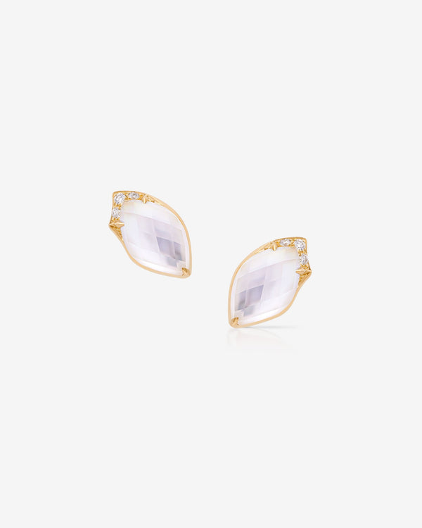 Stephen Webster Crystal Haze Chance White Mother-of-Pearl Stud Earrings in 18ct White Gold with White Mother-of-Pearl Crystal Haze and White Diamond Pavé front view