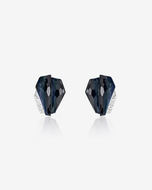 Stephen Webster Falcon’s Eye Crystal Haze shard cuff earrings in 18ct white gold with deep navy Crystal Haze and white diamonds