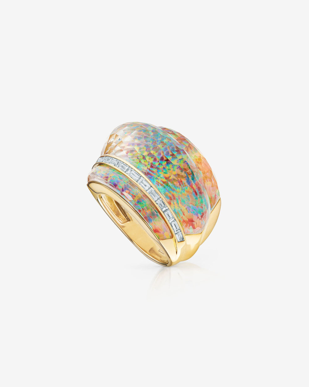 Stephen Webster Fire Opalescent Crystal Haze Amplified Cocktail Ring in 18ct white gold with white diamonds and fire opalescent Crystal Haze gemstone