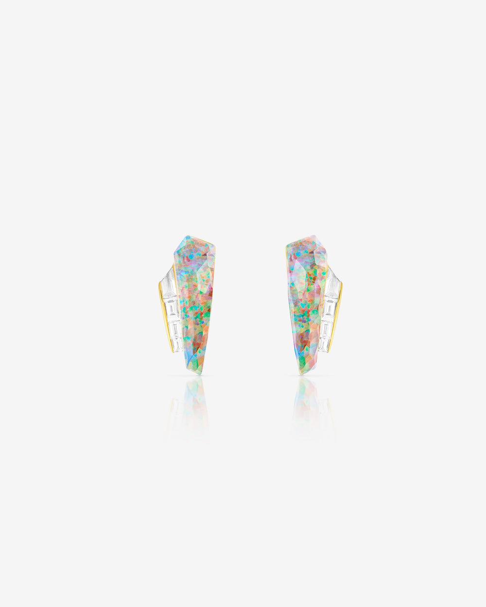 Stephen Webster fire opalescent Crystal Haze slimline cuff earrings in 18ct white gold with fire opalescent Crystal Haze and diamond accents
