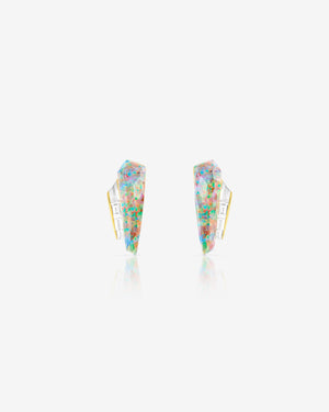 Stephen Webster fire opalescent Crystal Haze slimline cuff earrings in 18ct white gold with fire opalescent Crystal Haze and diamond accents