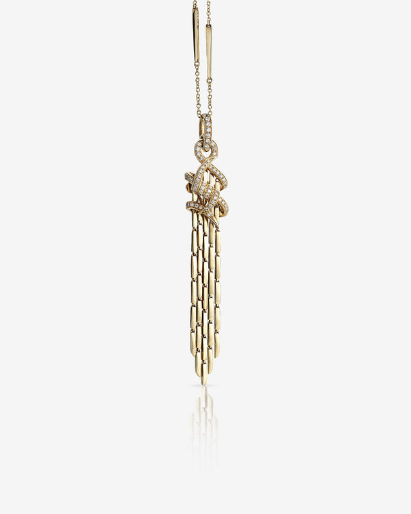 Stephen Webster Forget Me Knot Cascade Pendant in 18ct Yellow Gold with white diamond pavé front view