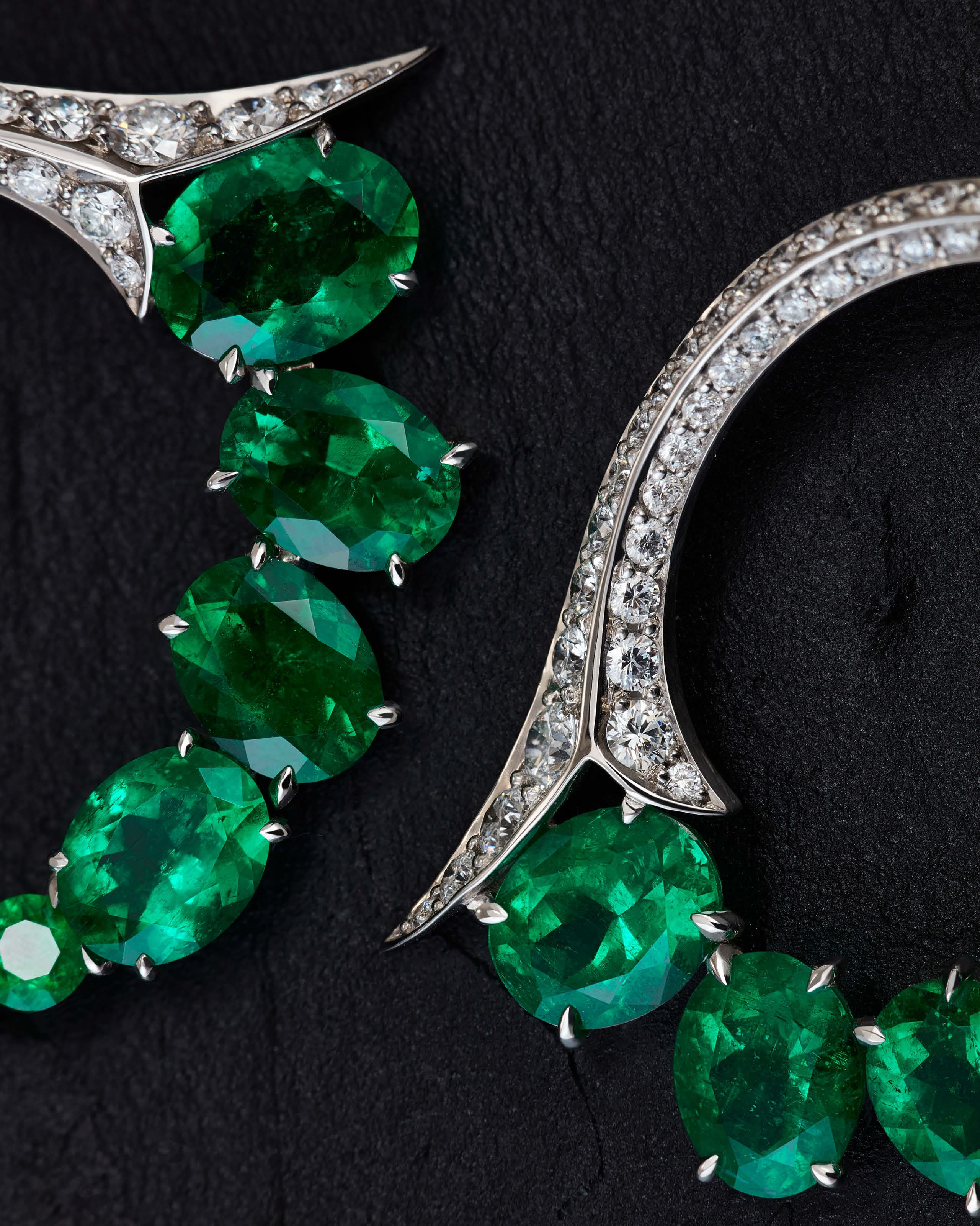 Emerald gemstone close-up from Muzo and Zambia sourced for Stephen Webster fine jewellery