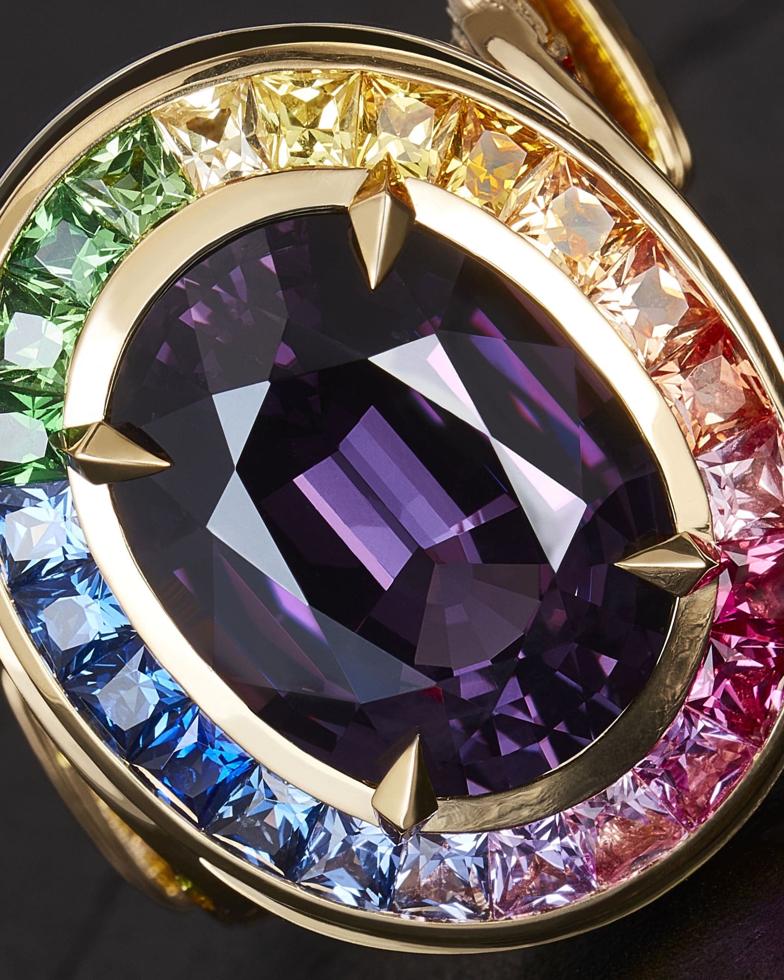 Spinel gemstone showing grey and deep tonal hues sourced for Stephen Webster jewellery