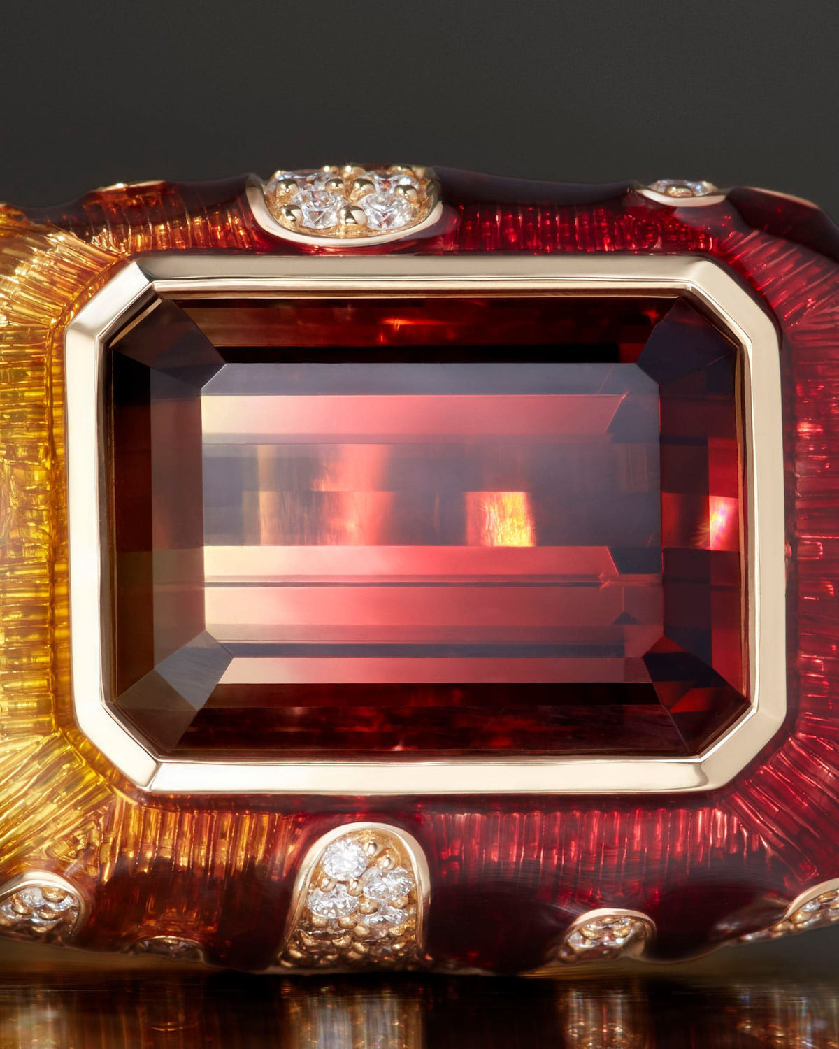 Tourmaline gemstone close-up showing bi-colour and multi-hue variety used by Stephen Webster