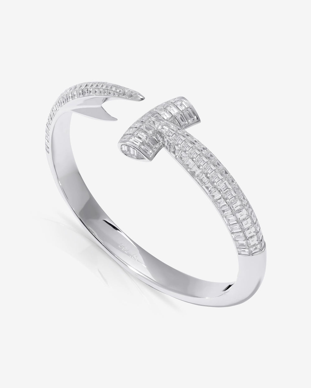 Stephen Webster Hammerhead Bangle in 18ct white gold with square cut white diamonds, luxury fine jewellery statement cuff bracelet
