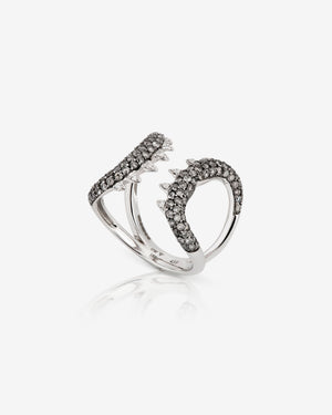 Stephen Webster Jewels Verne Shark Jaw Ring in 18ct white gold with silver and white diamond pavé, inspired by oceanic depths with bold, sculptural luxury design