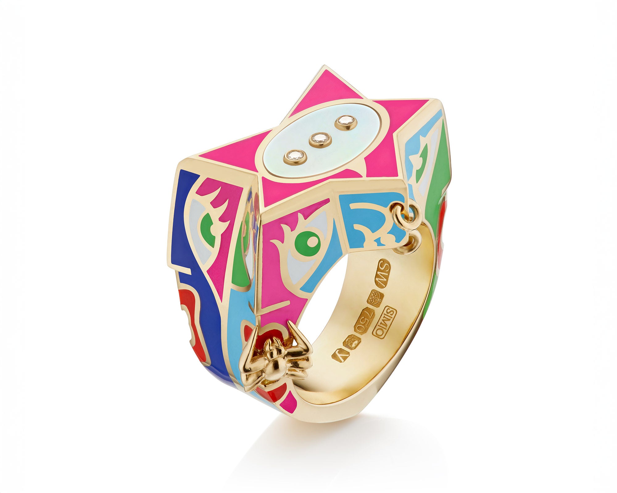 18ct gold Stephen Webster x Machine Gun Kelly GOSSIP ring with bold enamel accents