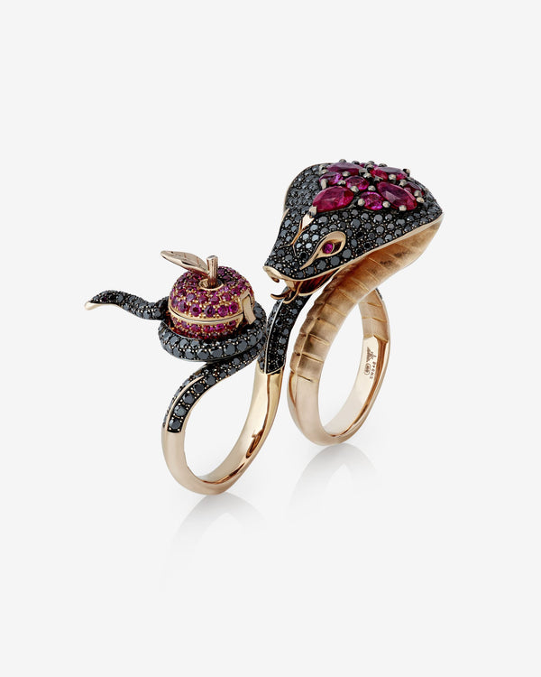Stephen Webster Murder She Wrote Eve ring in 18ct rose gold featuring pavé-set diamonds and bold sculptural design, a luxury fine jewellery statement ring