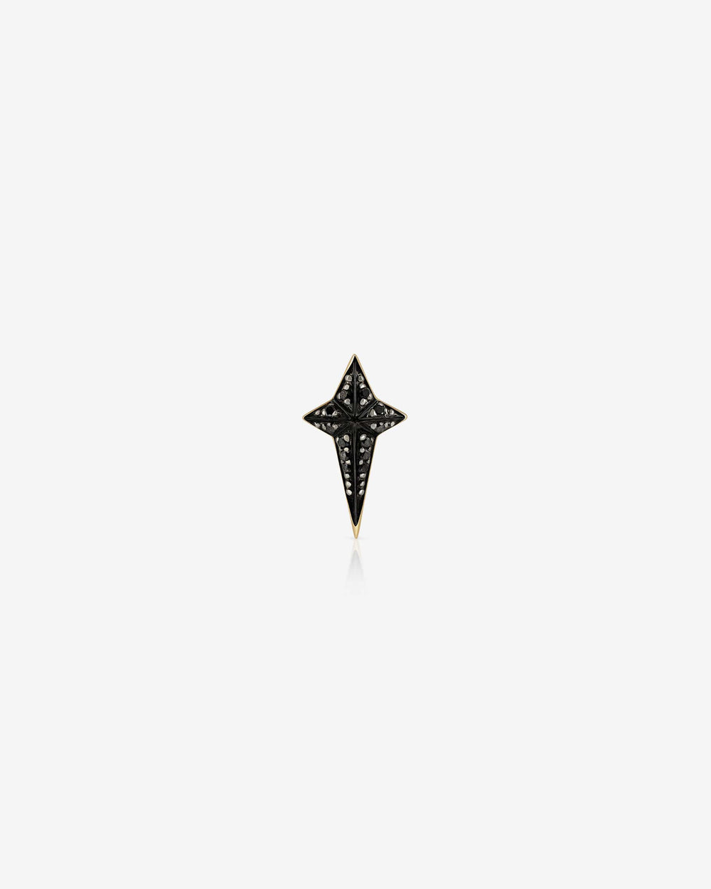 Stephen Webster New Cross stud earring in 18 ct yellow gold with black diamond pavé — front view showing cross motif and diamond detail