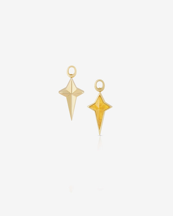 Stephen Webster New Cross single earring charm in 18 ct yellow gold with citrine inlay — front and back view showing cross motif