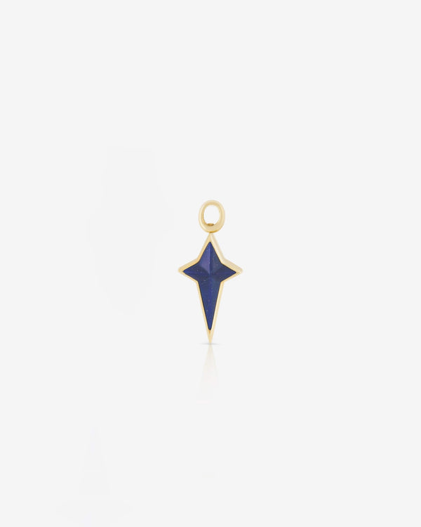 Stephen Webster New Cross single earring charm in 18 ct yellow gold with lapis inlay — front view showing cross motif