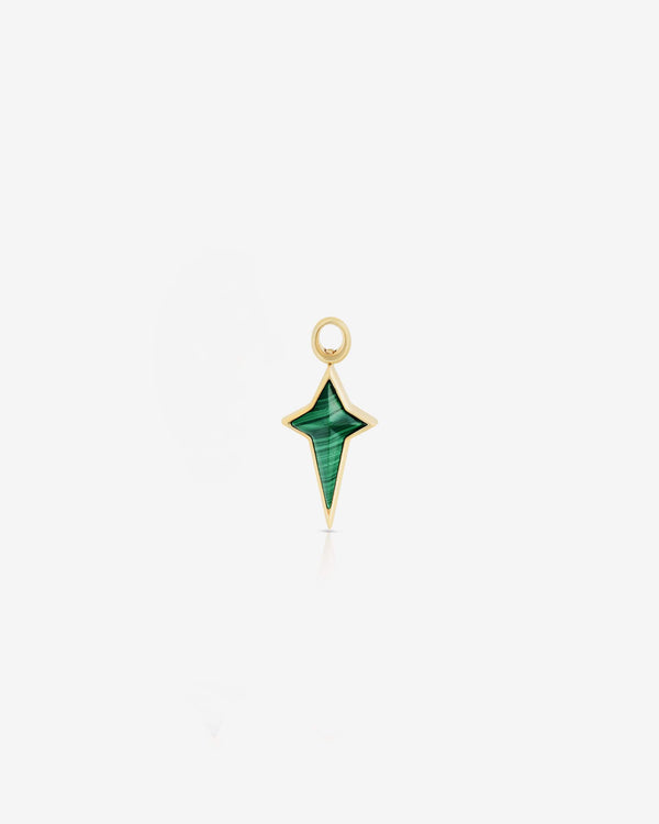 Stephen Webster New Cross single earring charm in 18 ct yellow gold with malachite inlay — front view showing cross motif