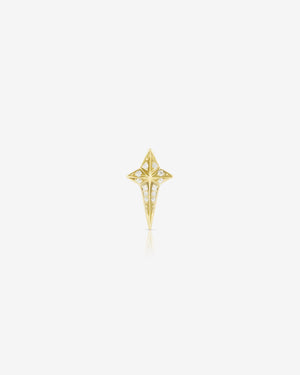 Stephen Webster New Cross stud earring in 18 ct yellow gold with white diamond pavé — front view showing cross motif and diamond detail