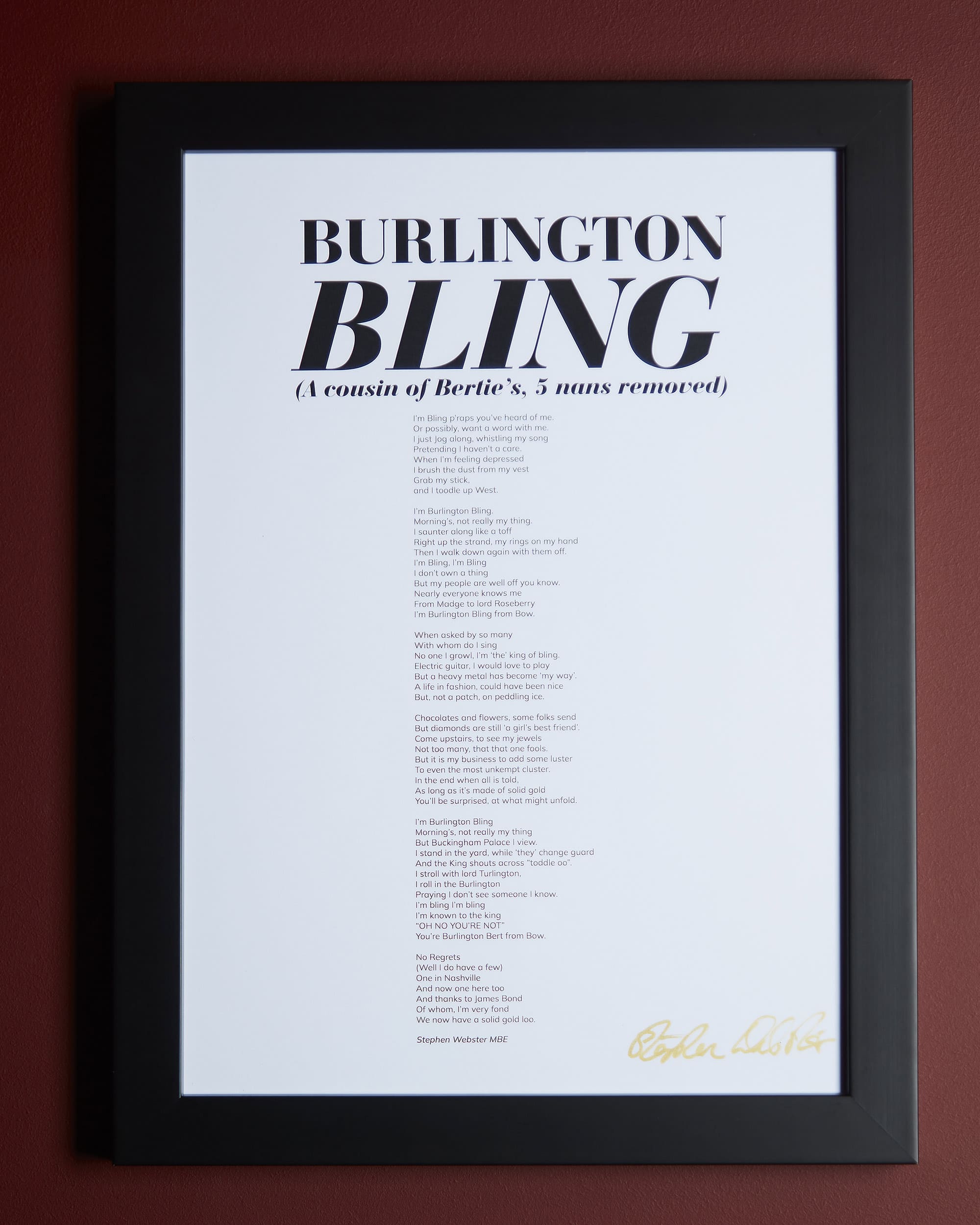 Burlington Bling artwork by Stephen Webster featured in the No Regrets Lounge