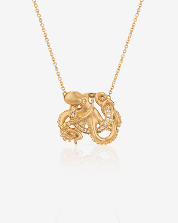 Stephen Webster O is for Octopus initial necklace in 18ct yellow gold with white diamonds, personalised luxury jewellery gift for her
