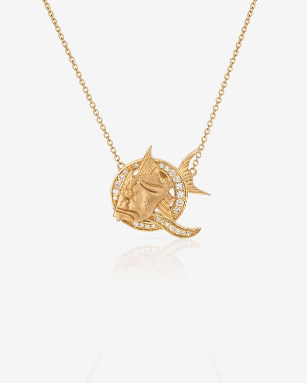 Stephen Webster Q is for Queen Triggerfish initial necklace in 18ct yellow gold with white diamond pavé, personalised luxury jewellery gift for her