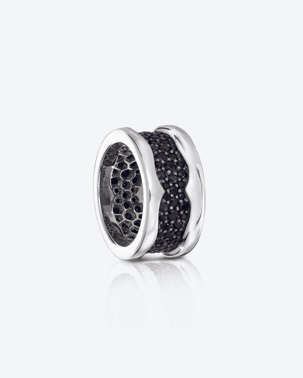 Stephen Webster Rayman Pavé ring in sterling silver with black-sapphire pavé — top view showing ring face and pavé setting