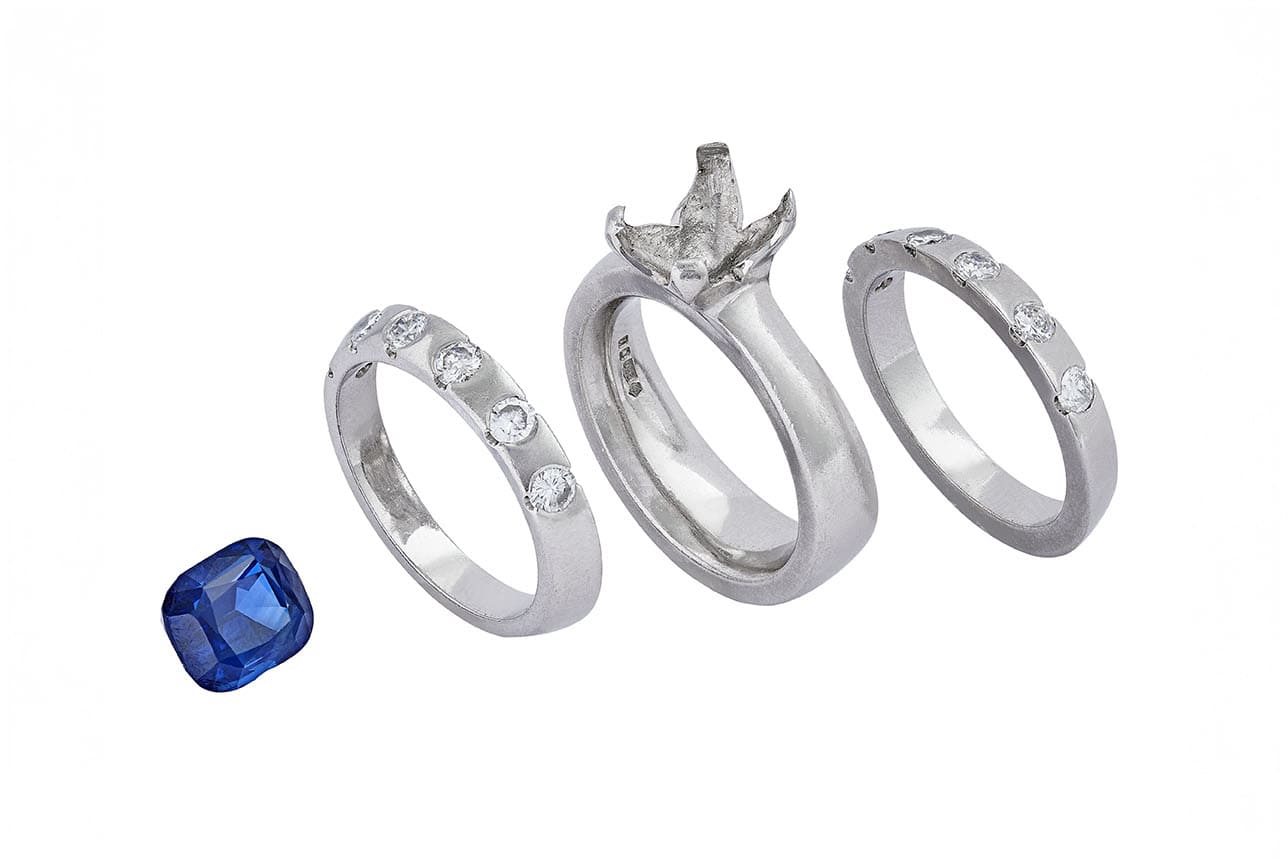 Original platinum solitaire with blue sapphire brought into RESET service
