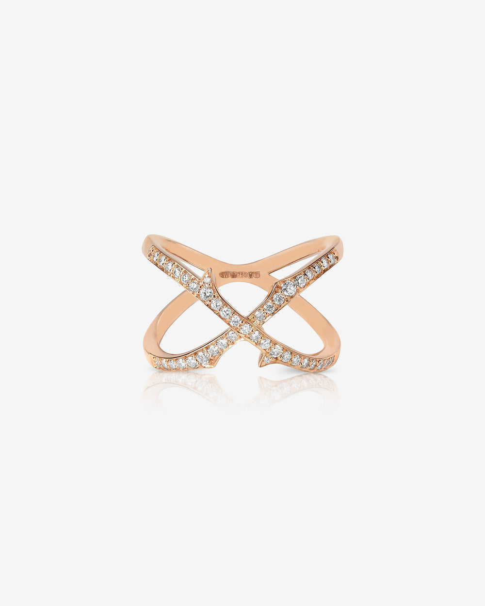 Stephen Webster Stem Crossover White Diamond Band Ring in 18ct Rose Gold with white diamond pavé front view