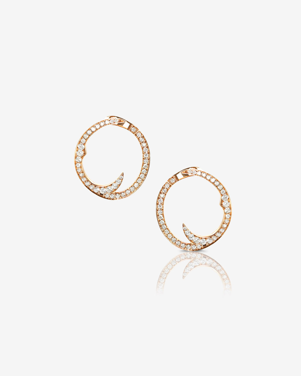 Stephen Webster Stem White Diamond Mini Hoop Earrings in 18ct Rose Gold with white diamond pavé front view
