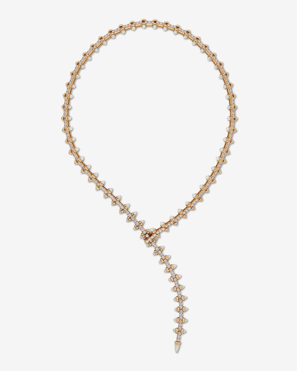 Stephen Webster Russian Roulette Magazine necklace in 18ct yellow gold featuring pavé-set white diamonds and sculptural magazine motif, bold luxury British fine jewellery