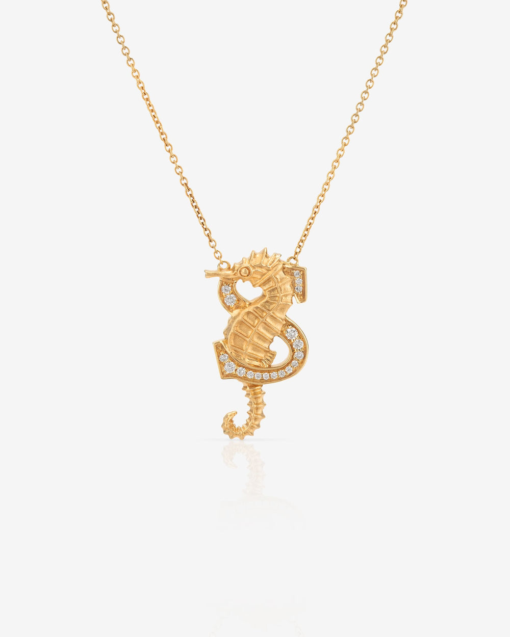Stephen Webster S is for Seahorse initial necklace in 18ct yellow gold with white diamonds, personalised luxury jewellery gift for her