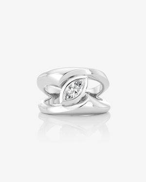 Stephen Webster Sculpted Solitaire Ring in platinum with marquise white diamond, luxury engagement ring