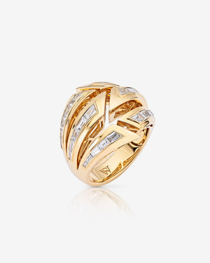 Stephen Webster Shattered Bombé Ring in 18ct yellow gold with white diamonds, luxury fine jewellery statement ring, perfect gift for her