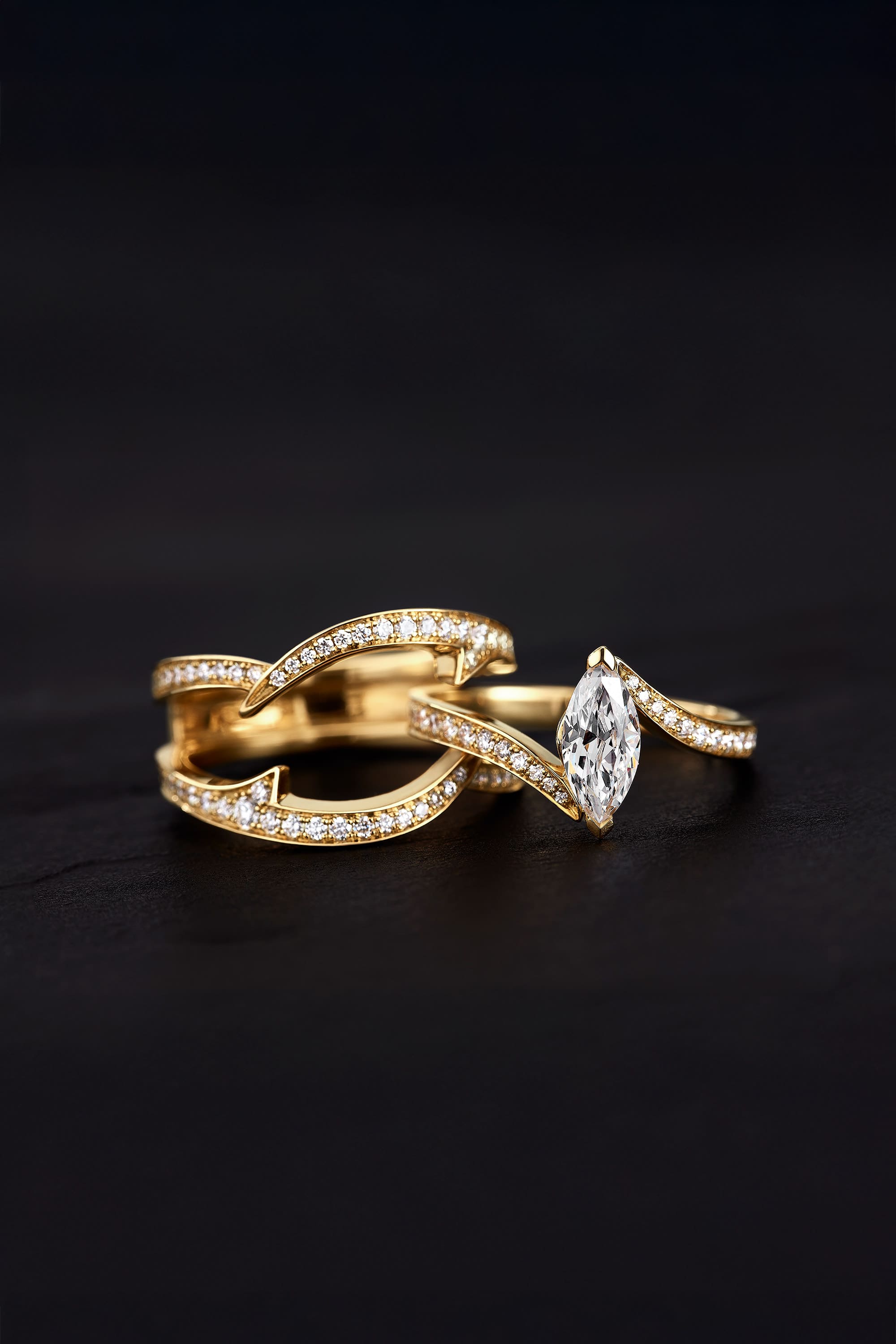 Stephen Webster Party Jacket jewellery concept featuring engagement ring with outer ring jacket